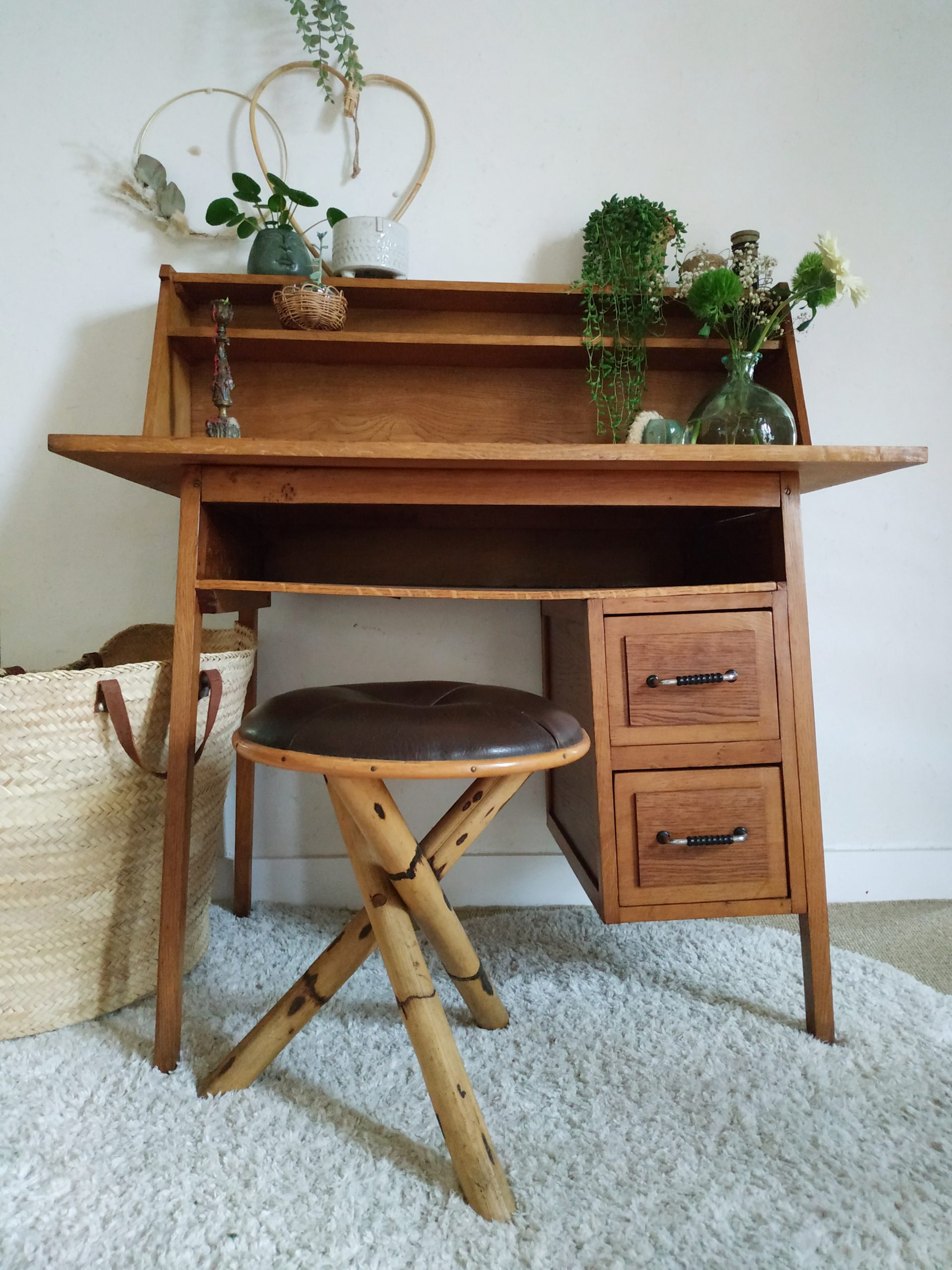 Bureau scandinave pieds compas vintage - Factory Vintage