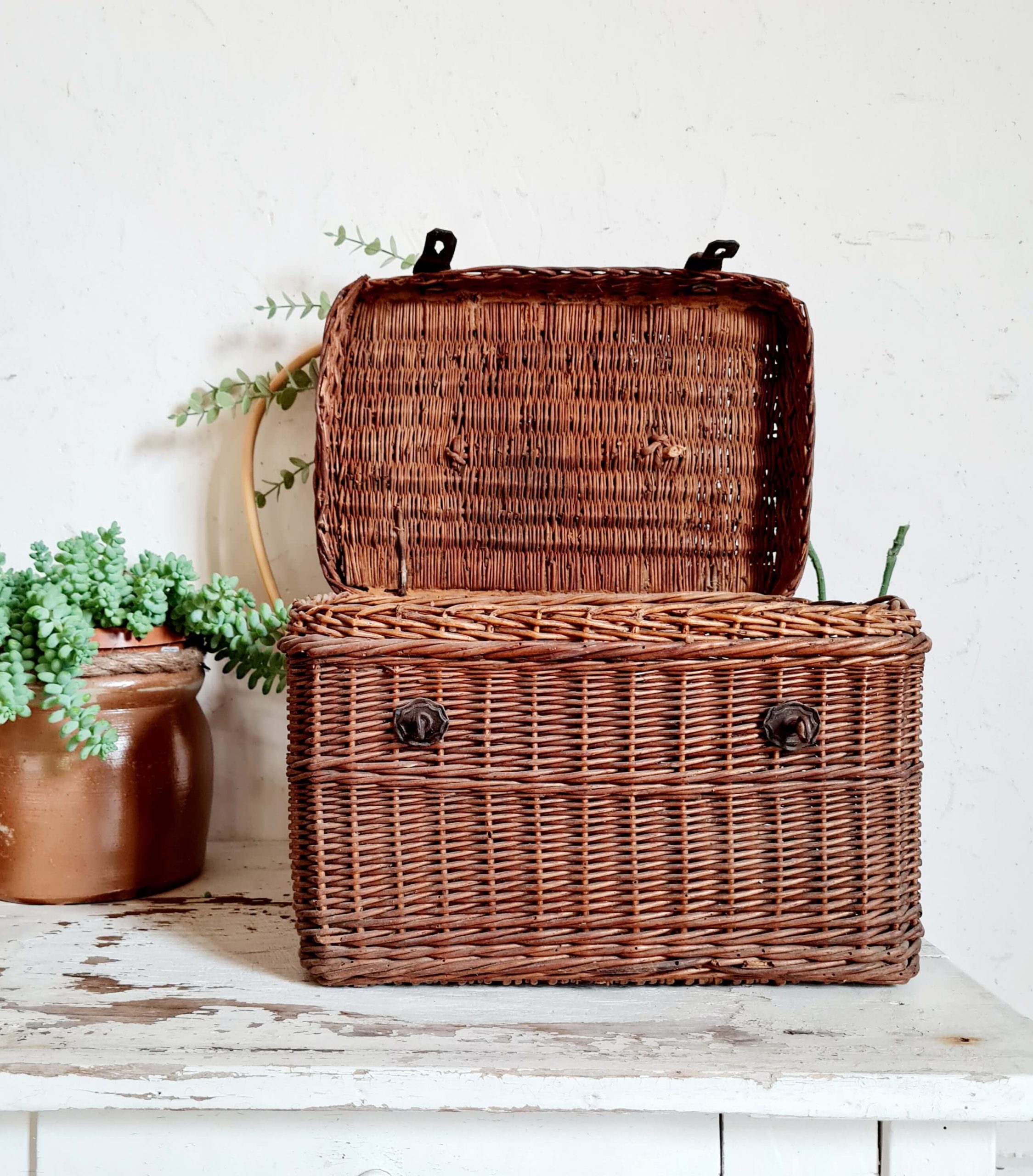 Panier malle osier ancien - Factory Vintage