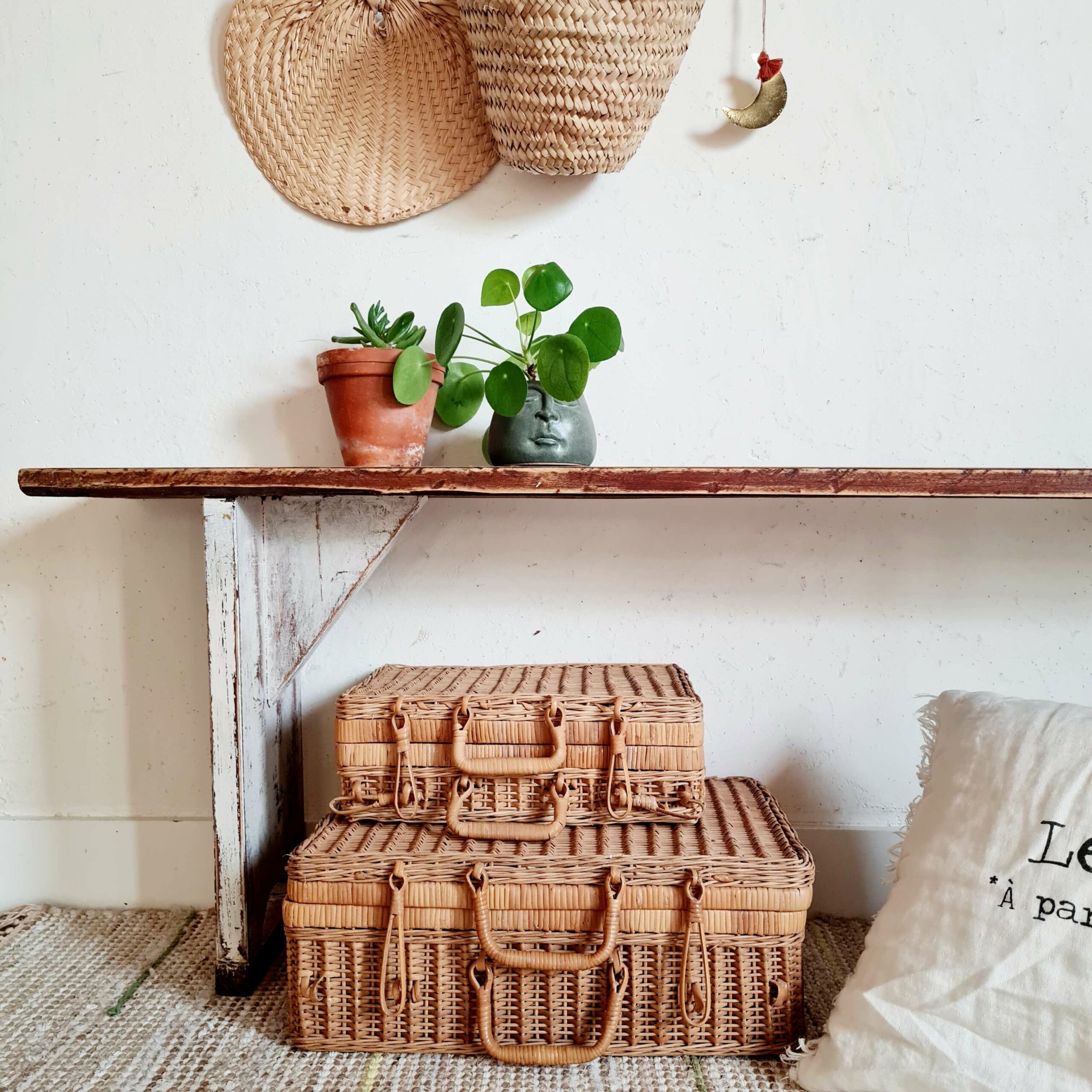 Banc de ferme vintage en bois massif