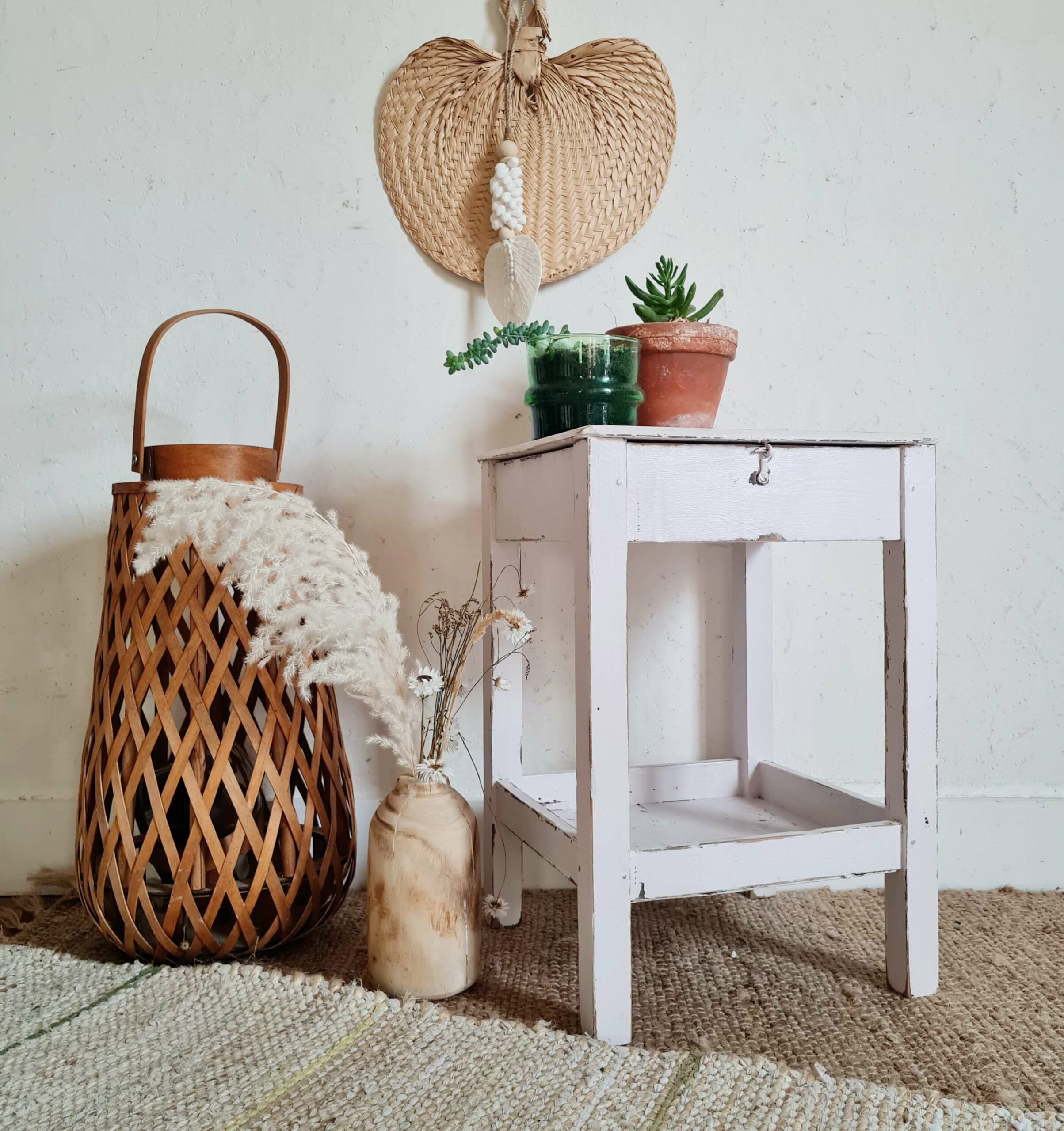 Tabouret ancien de cirage blanc - Factory Vintage