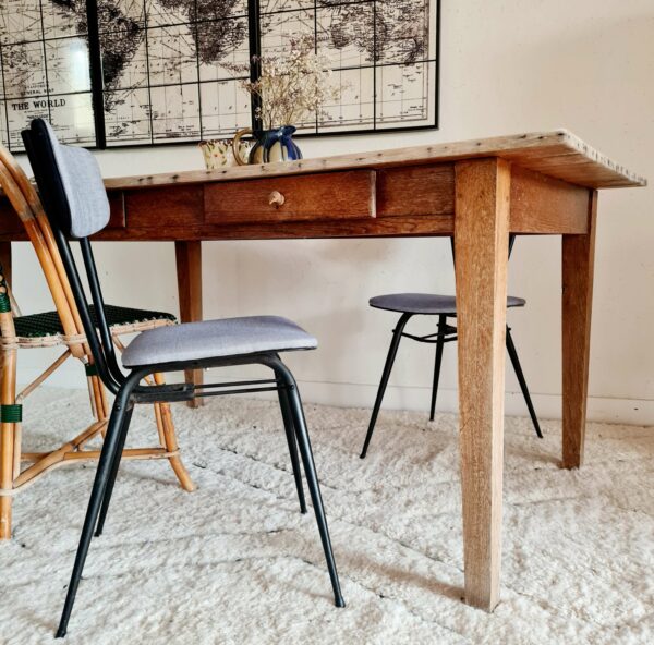 Table de ferme en chêne ancienne avec deux tiroirs