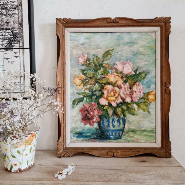 Peinture huile ancienne bouquet