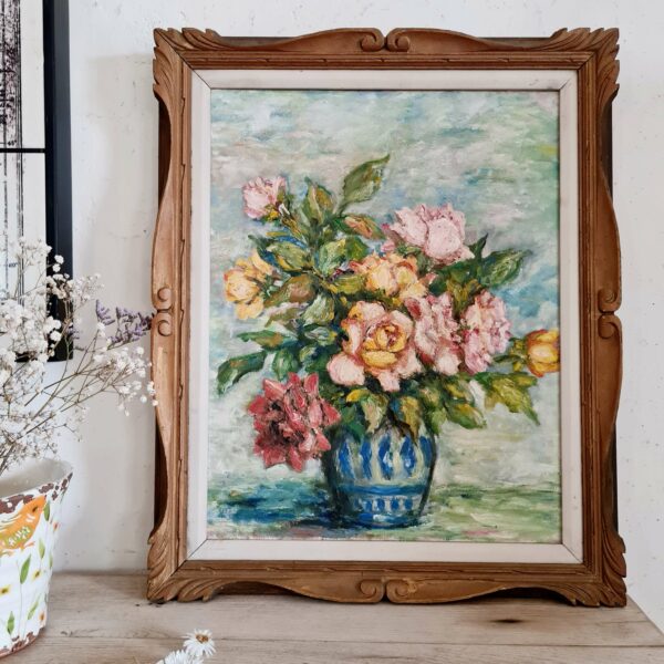 Peinture huile ancienne bouquet