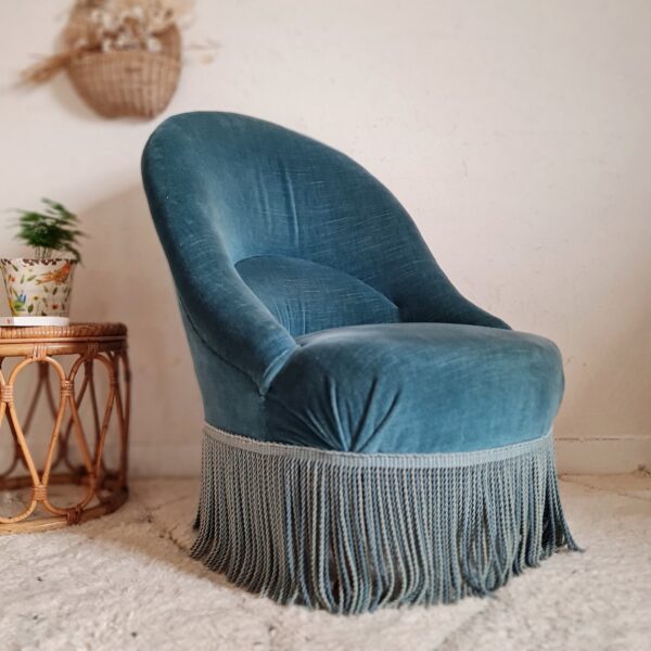 Fauteuil crapaud ancien de couleur bleu royal