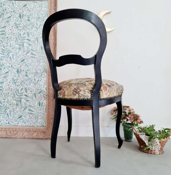 Chaise bois courbé noir assise retapissée fleurie - assise sanglée et moelleuse