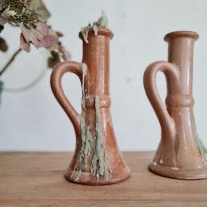 Bougeoirs anciens en grès - poterie ancienne