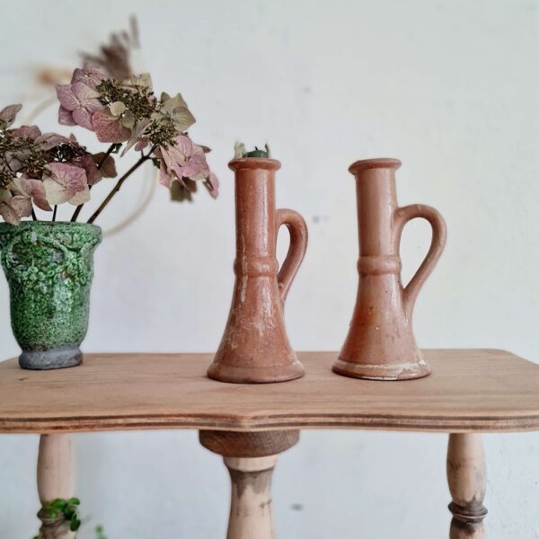 Bougeoirs anciens en grès - poterie ancienne