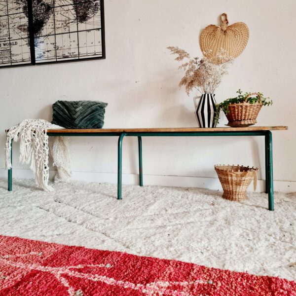 Banc d'école en bois et métal vintage