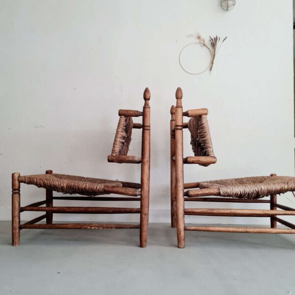 Paire fauteuils en bois et paille - fauteuils design années 40-50 - Dudouyt?