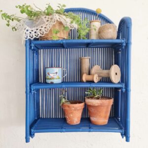 Etagère vintage en rotin bleue Klein - support pour plantes