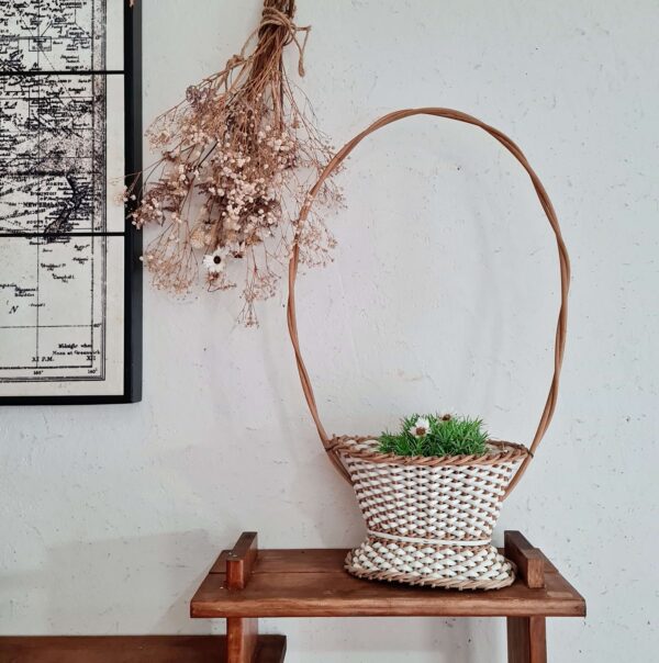Porte-plantes ancien rotin – Image 2