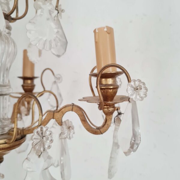 Lustre ancien pampilles verre fleurs - lustre en fer forgé doré et pampilles verre