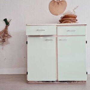 Buffet en formica - petit bahut en formica vert et jaune vintage