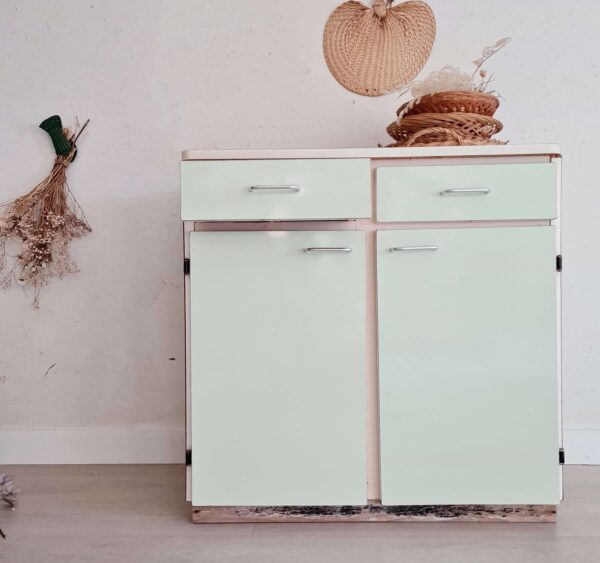 Buffet en formica - petit bahut en formica vert et jaune vintage