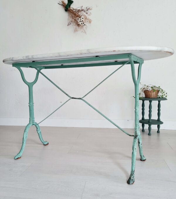 Table bistrot marbre blanc plateau ovale – Image 3