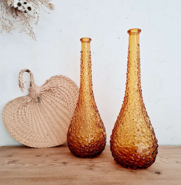 Vases italiens Empoli en verre à bulles ambré