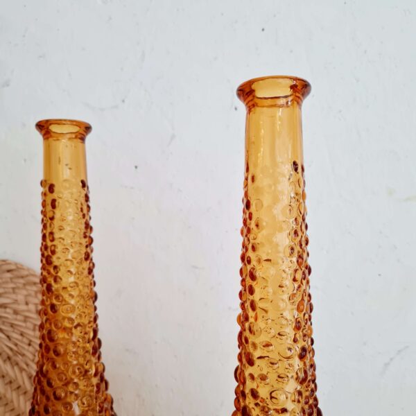 Vases italiens Empoli en verre à bulles ambré