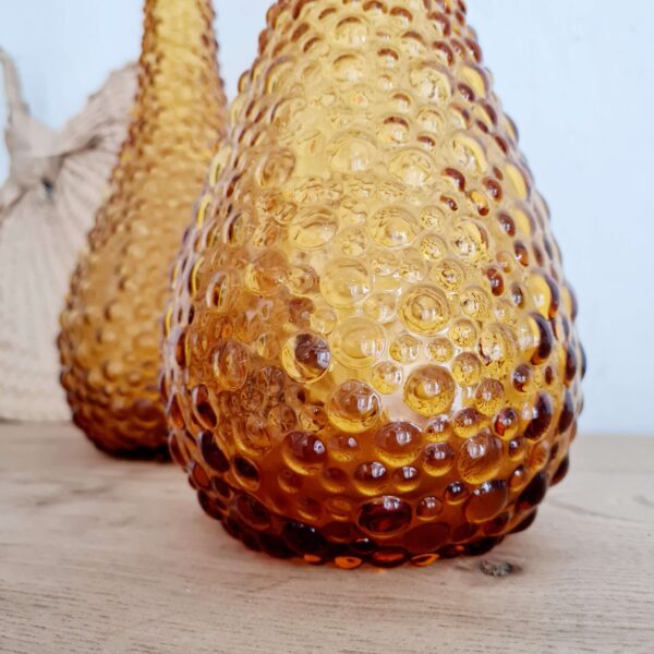 Vases italiens Empoli en verre à bulles ambré -