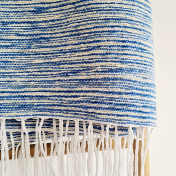Plaid rayures bleu blanc franges