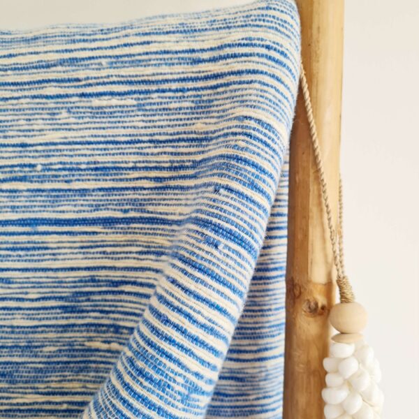 Plaid rayures bleu blanc franges