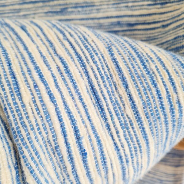 Plaid rayures bleu blanc franges