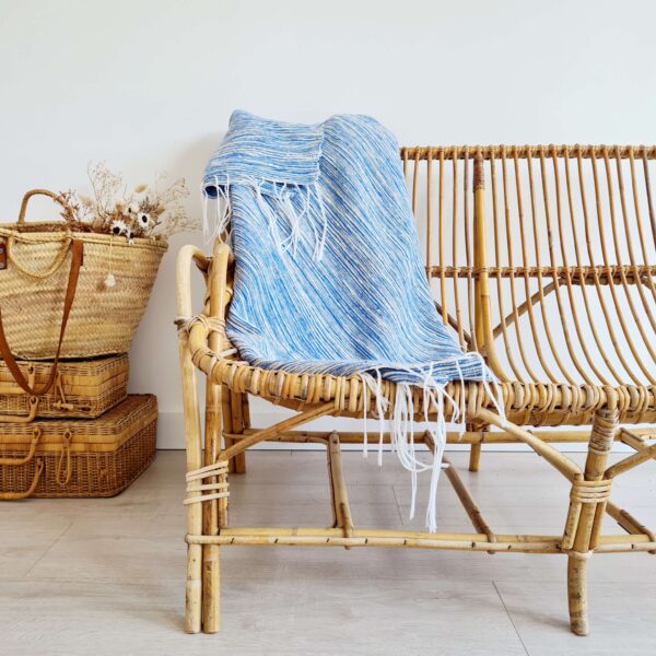 Plaid rayures bleu blanc franges
