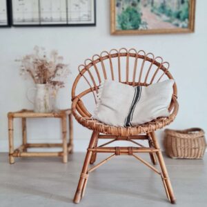 Fauteuil en rotin vintage - forme corbeille