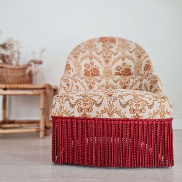 Fauteuil crapaud rouge fleuri