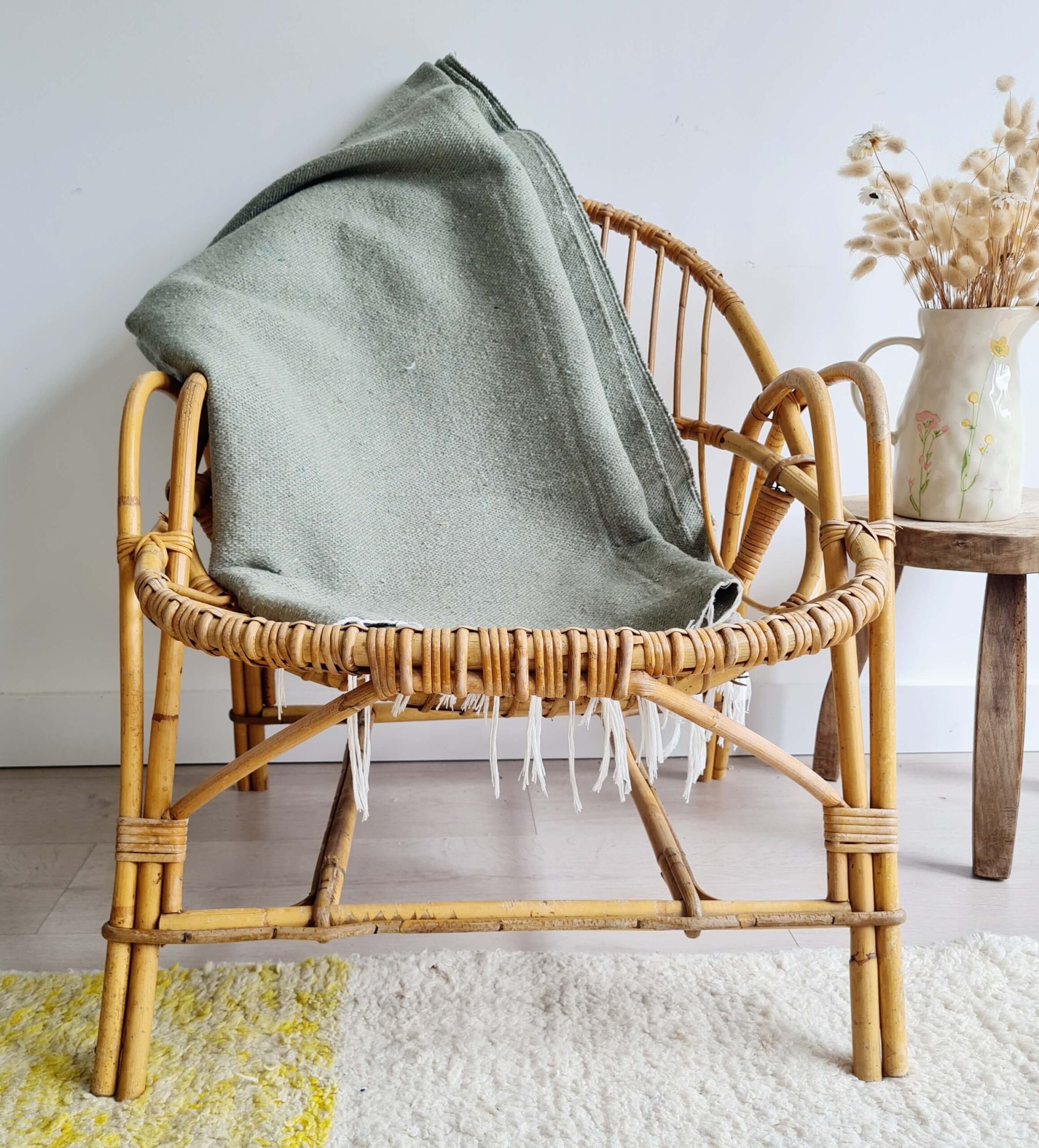 Plaid marocain coton vert franges