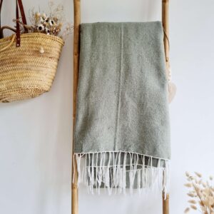 Plaid marocain coton vert franges