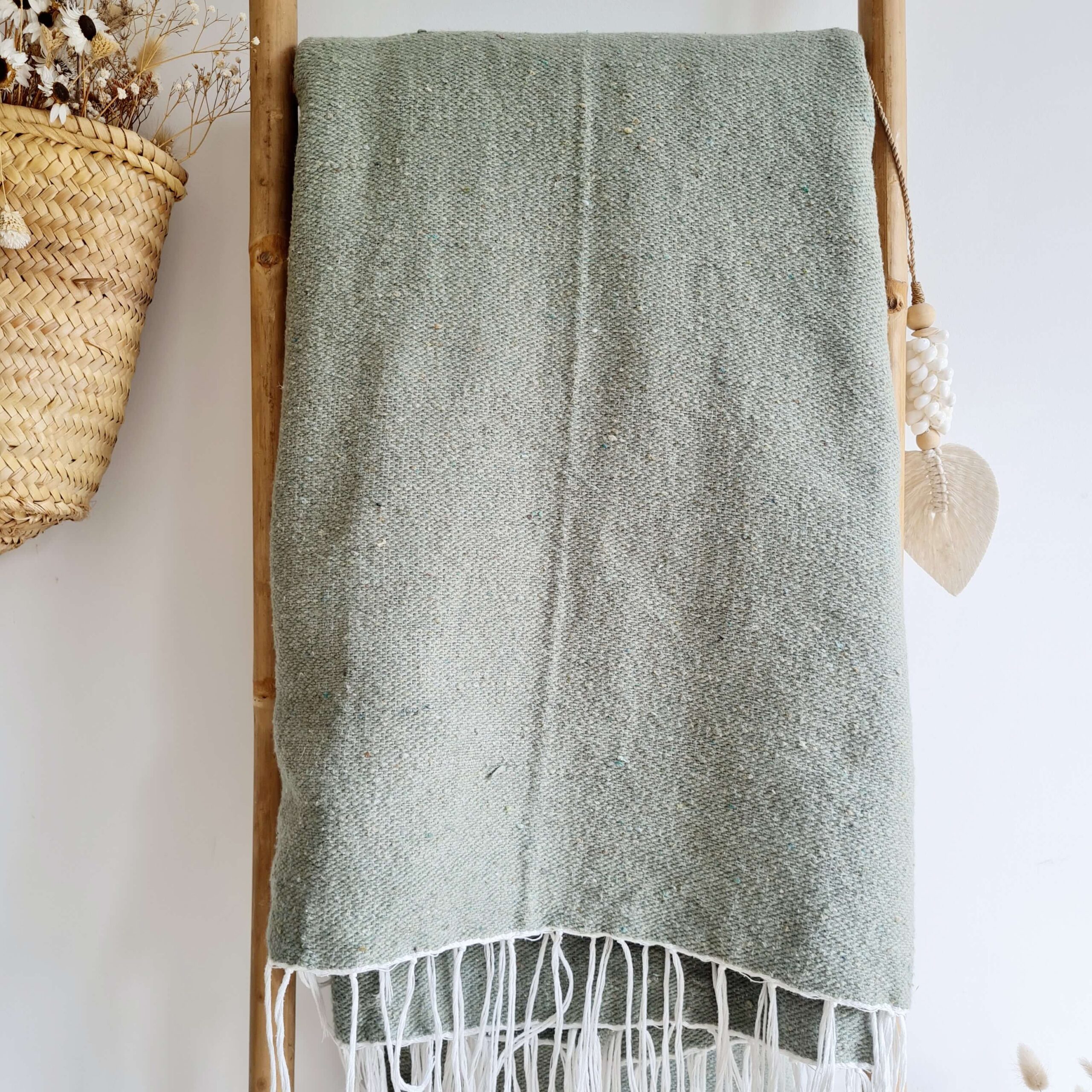 Plaid marocain coton vert franges