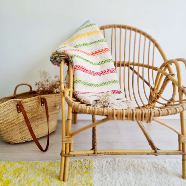Plaid coton rayures pompons