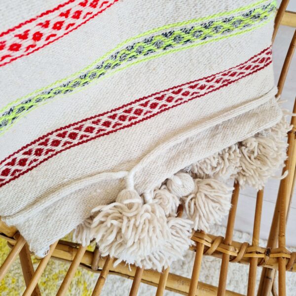 Plaid coton rayures pompons