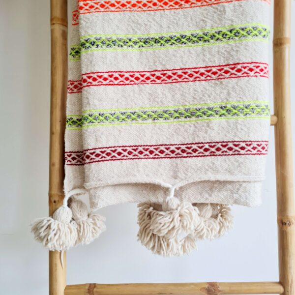 Plaid coton rayures pompons