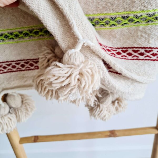 Plaid coton rayures pompons