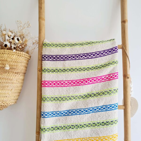 Plaid coton rayures pompons