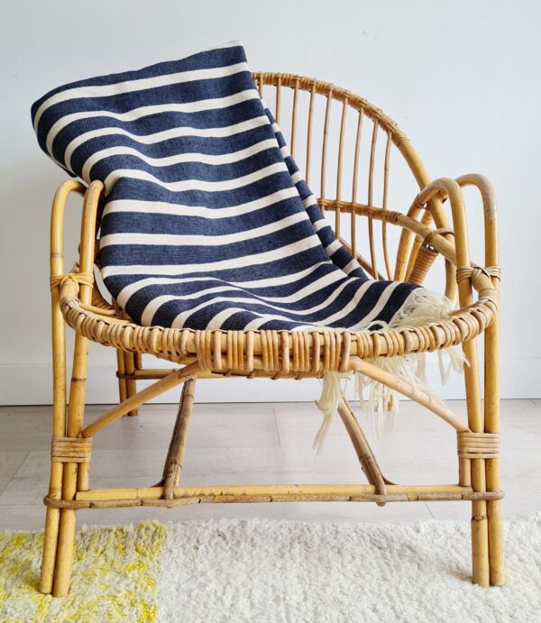 Plaid à rayures marine et crème