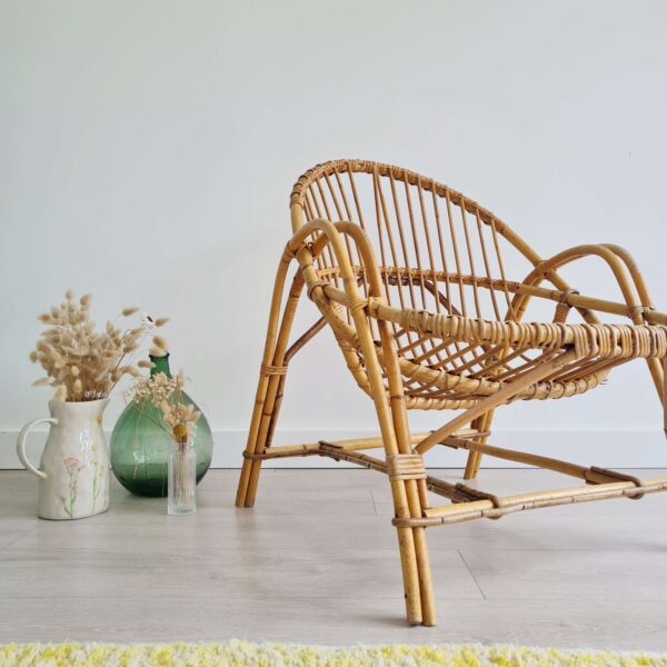 Fauteuil corbeille en rotin, années 60