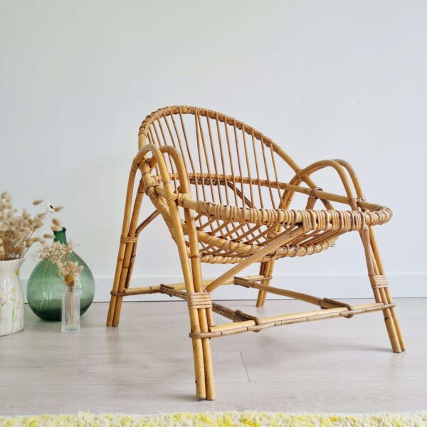 Fauteuil corbeille en rotin, années 60