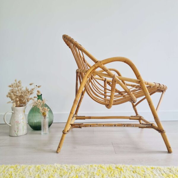 Fauteuil corbeille en rotin, années 60
