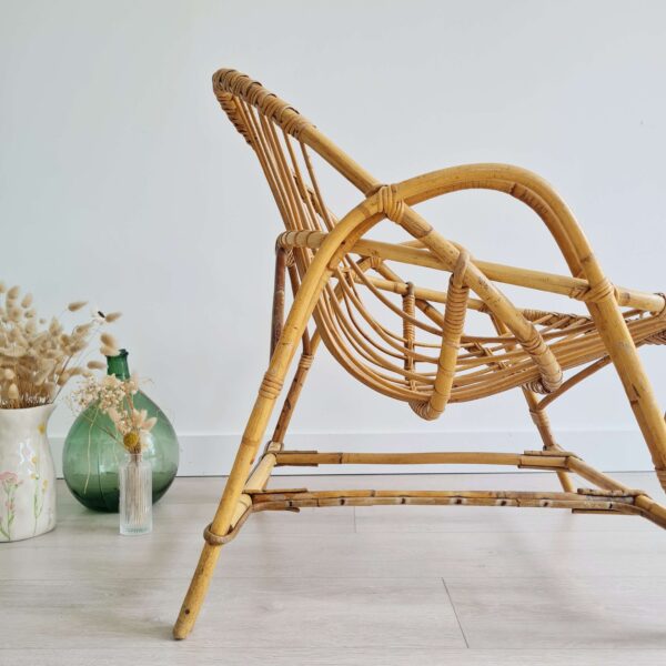 Fauteuil corbeille en rotin, années 60