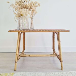 Table basse ancienne rotin tartan