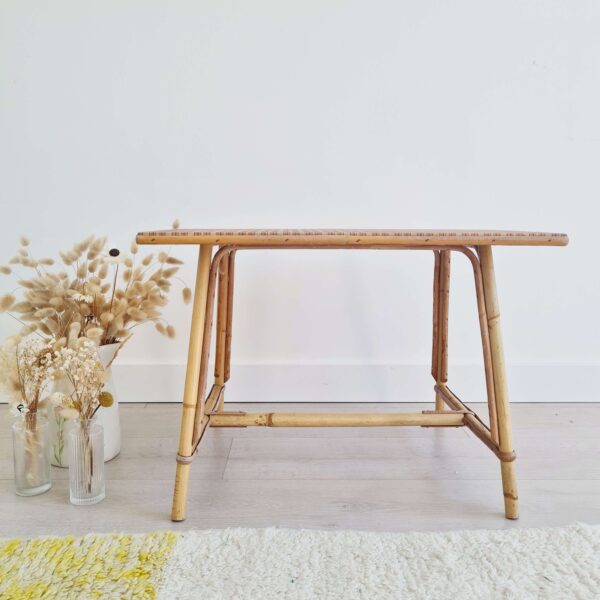 Table basse ancienne rotin tartan