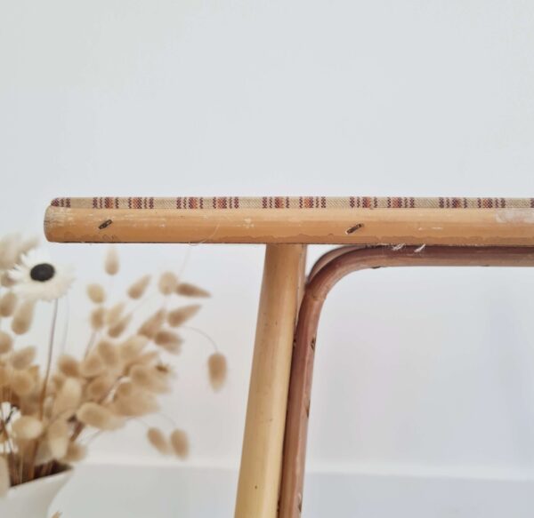Table basse ancienne rotin tartan