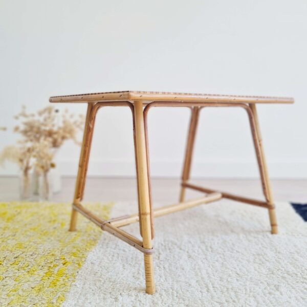 Table basse ancienne rotin tartan