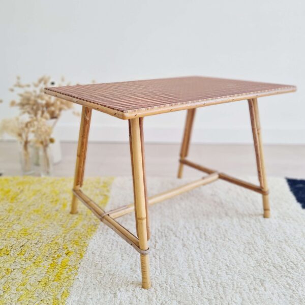 Table basse ancienne rotin tartan