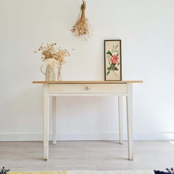 Table de ferme ancienne blanche – Image 5