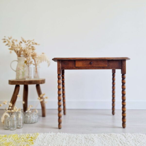 Table d'appoint en bois tourné - et son tiroir