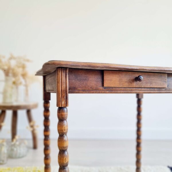 Table d'appoint en bois tourné - et son tiroir