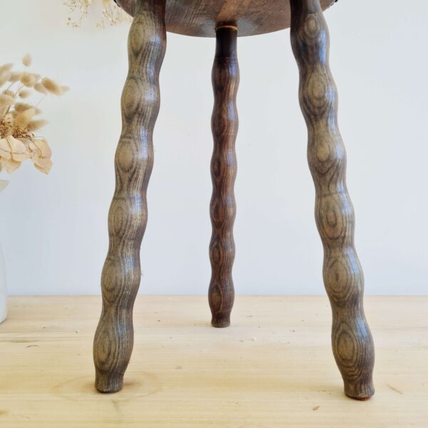 Tabouret bois pieds tournés assise cuir
